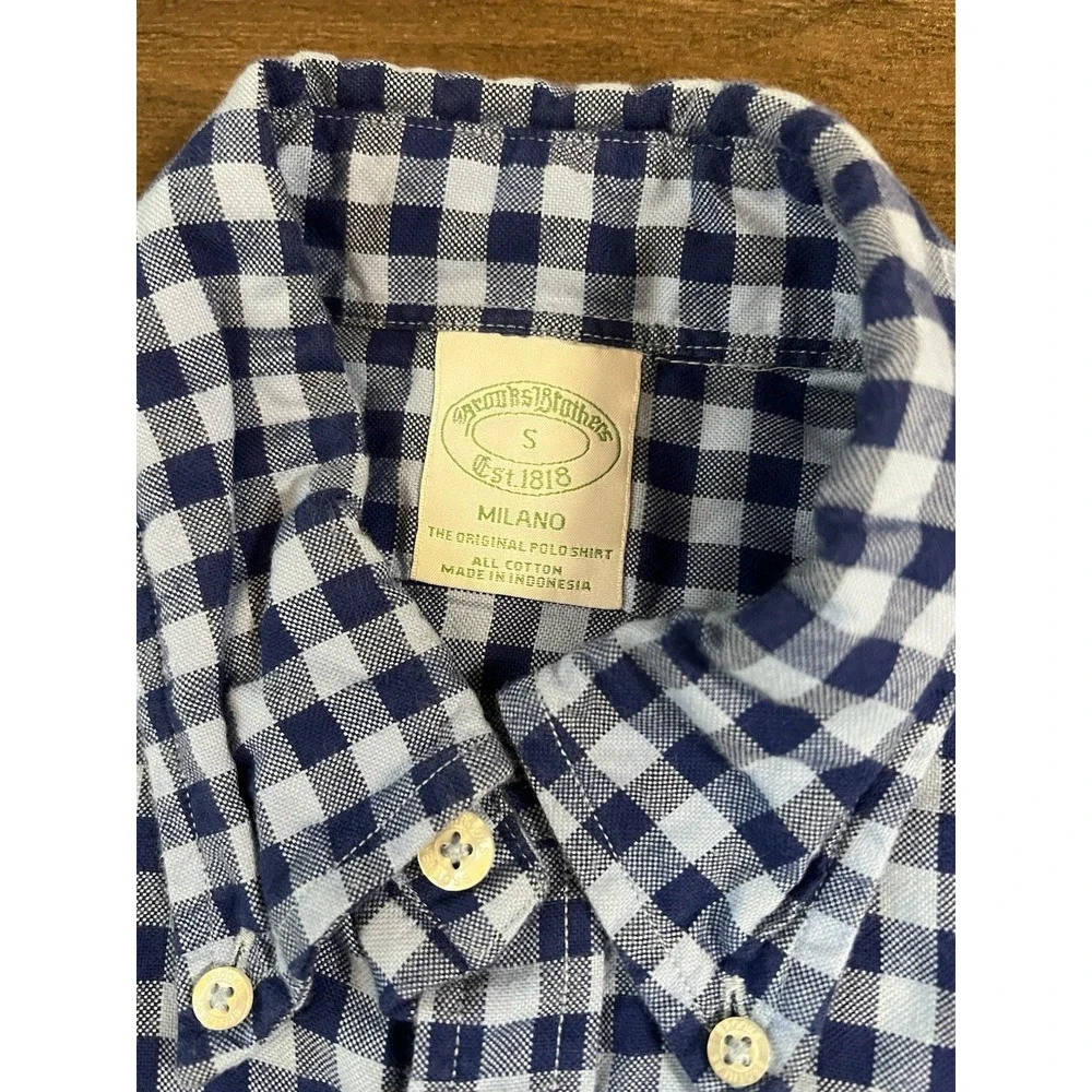 Brooks Brothers Milano Shirt Mens Small Blue Gingham Check Cotton Button Down S - Picture 5 of 6